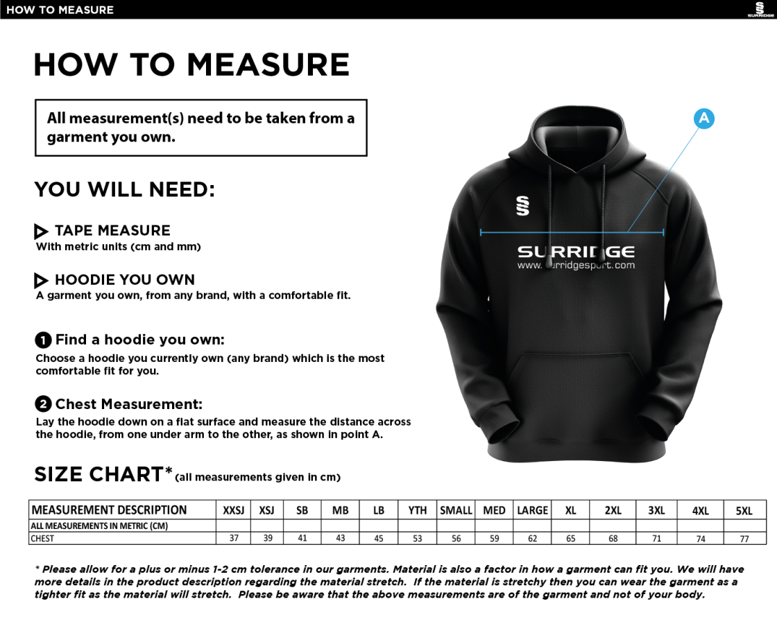 Puddletown CC - Fuse Hoody - Size Guide