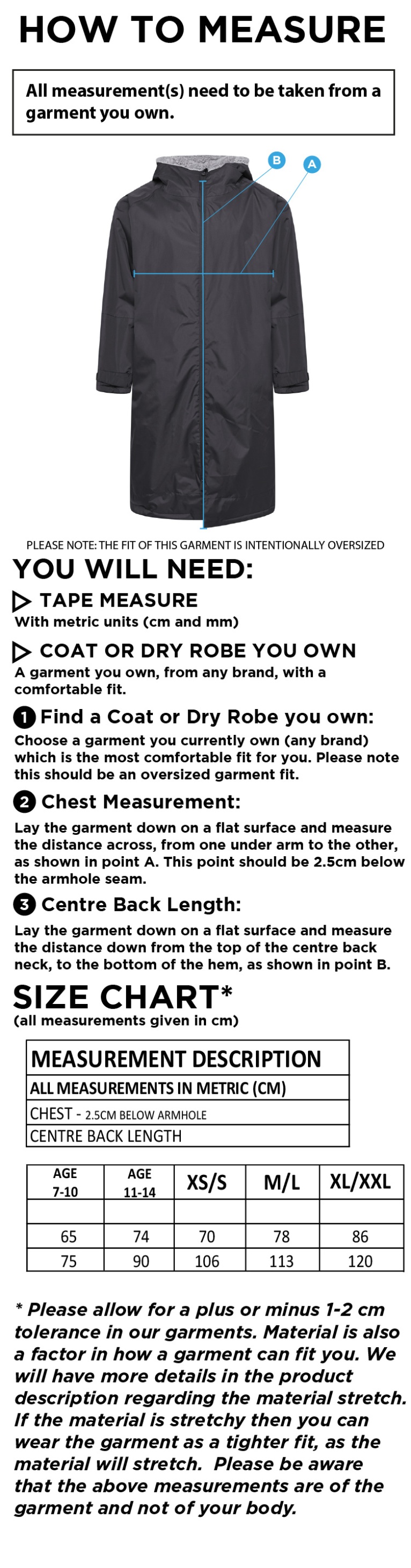 Puddletown CC - Active Thermal Robe - Size Guide