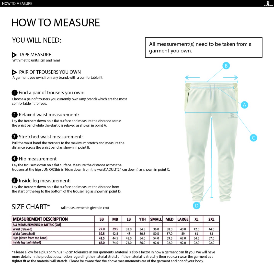Puddletown CC - Ergo Playing Pant - Size Guide